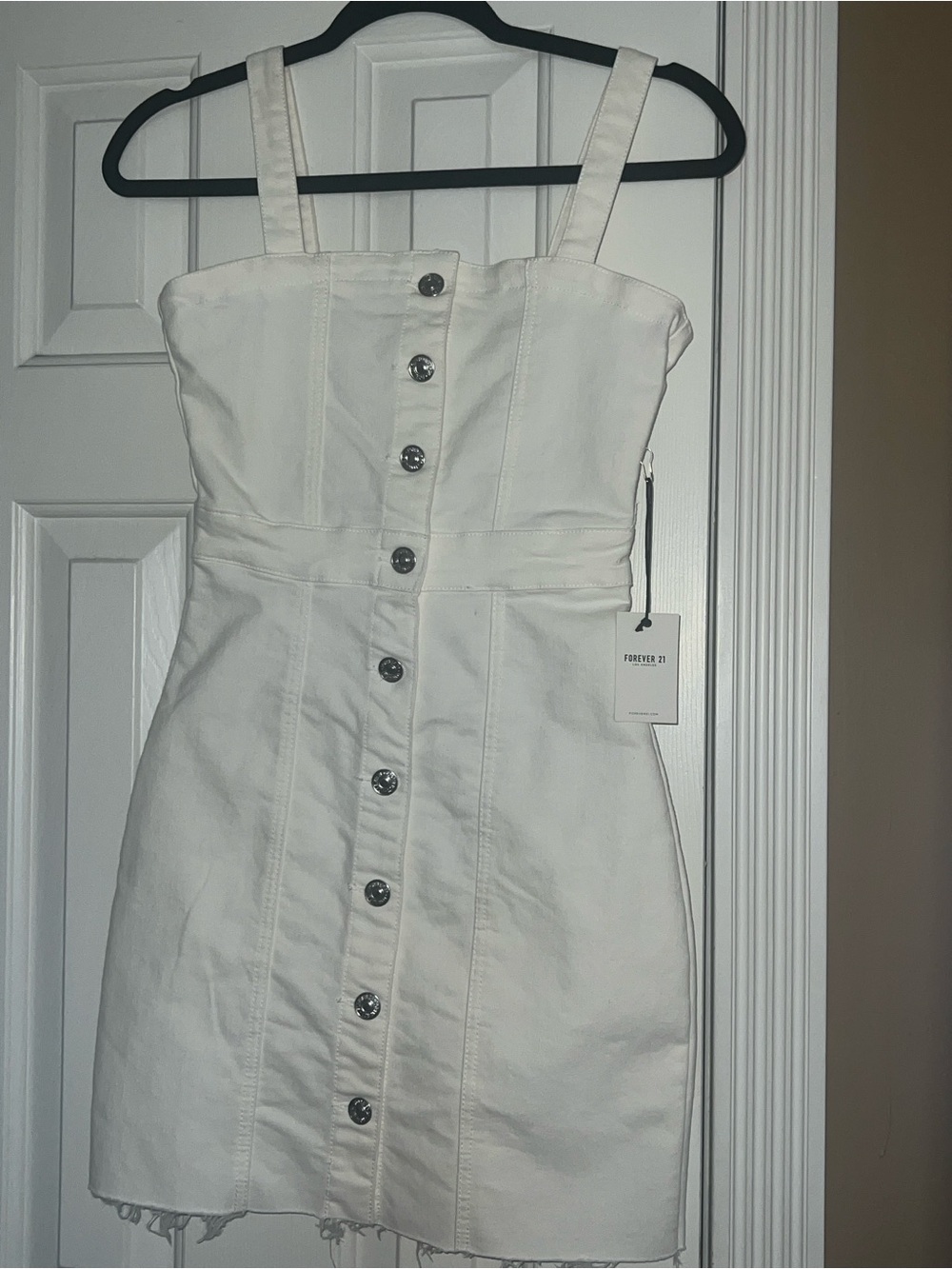 Forever 21 White denim, Button-Down Mini Dress with Straps